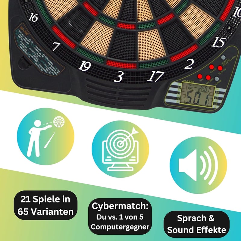 Elektronische Dartscheibe Chester 2 mit LCD-Anzeige für 4 Spieler