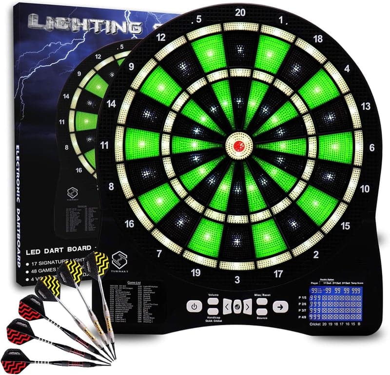 Elektronische Dartscheibe mit LED-Beleuchtung und 6 Soft-Darts