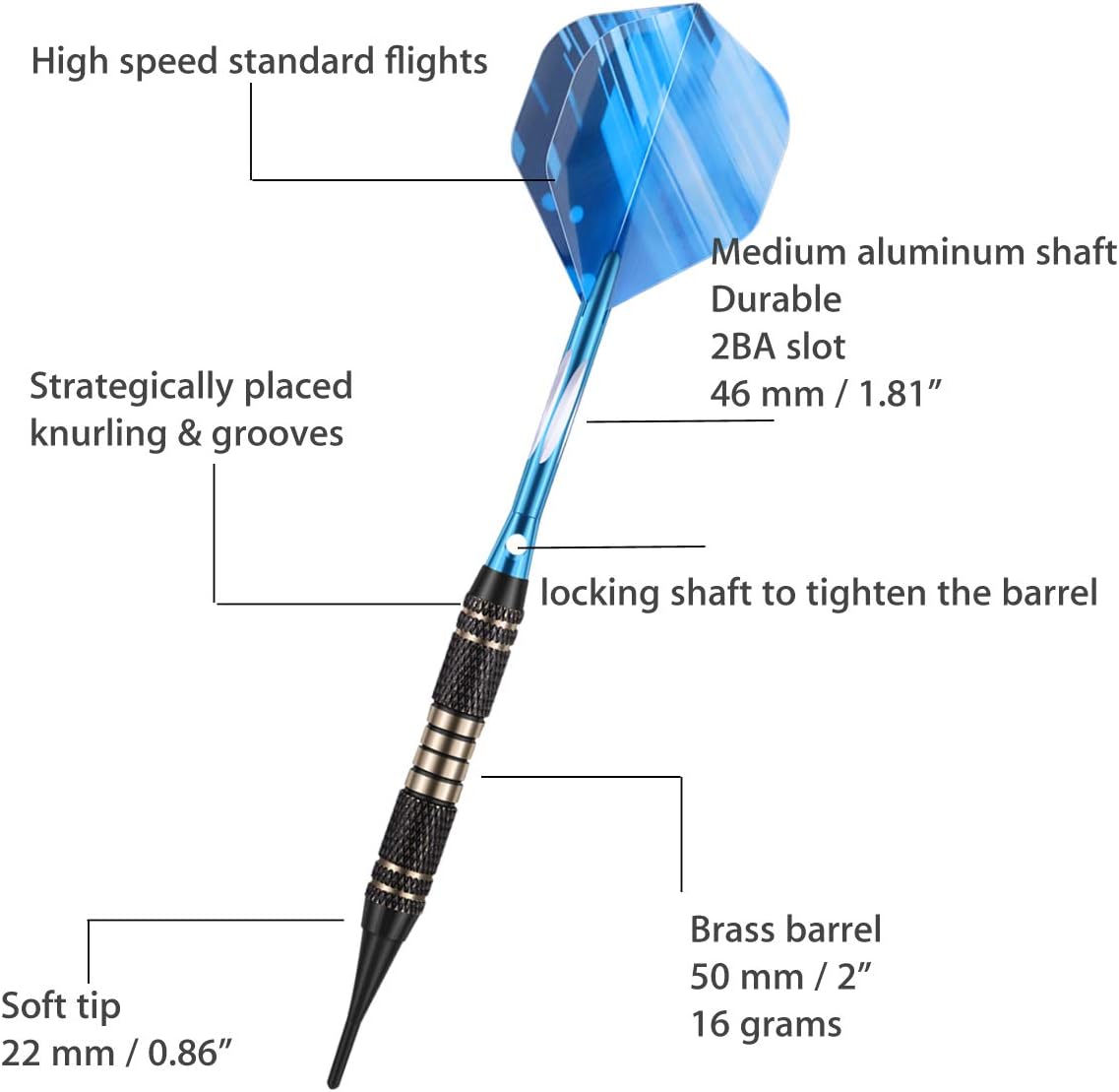 Profi Softdarts 18/20g mit Kunststoffspitze, 3er Set für elektronische Dartscheiben