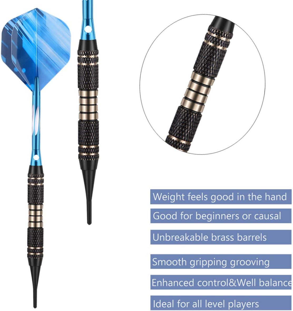 Profi Softdarts 18/20g mit Kunststoffspitze, 3er Set für elektronische Dartscheiben
