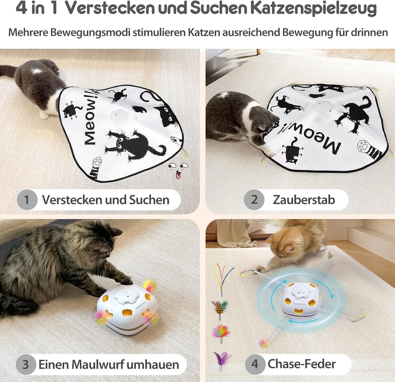 Interaktives 4-in-1 Katzenspielzeug für Kätzchen – Wiederaufladbar und elektronisch