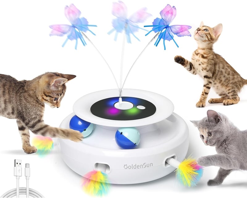 Interaktives Katzenspielzeug 3 in 1 mit USB-Teaser und 6 Aufsätzen