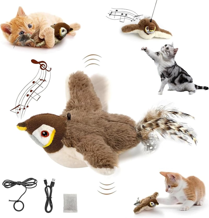 Interaktives Katzenspielzeug mit fliegendem Vogel und Katzenminze
