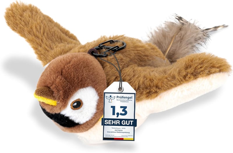 PetTec® Interaktives Katzenspielzeug mit Katzenminze - Beweglicher Vogel
