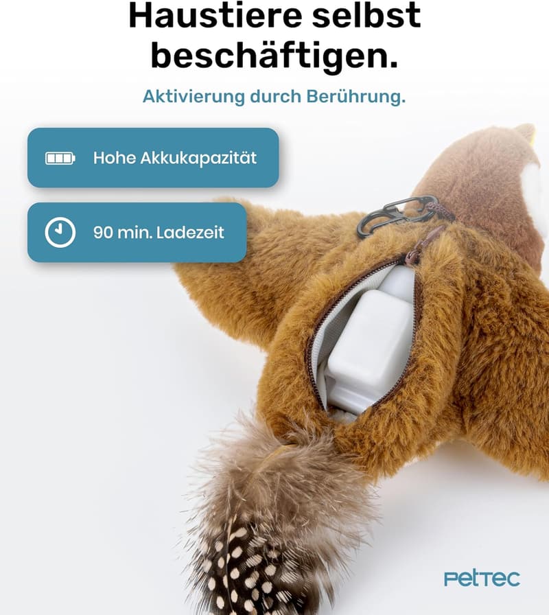 PetTec® Interaktives Katzenspielzeug mit Katzenminze - Beweglicher Vogel