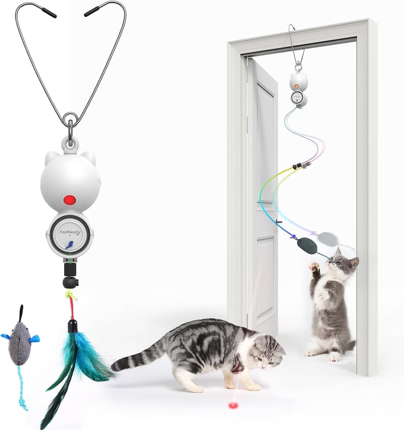 Elektrisches Katzenspielzeug mit LED-Licht und automatischer Teaser-Feder (Weiß)