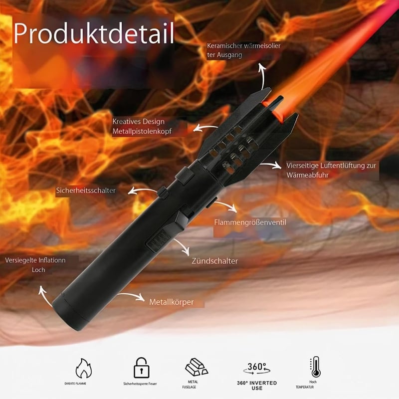 Hochtemperaturbeständiges Jetflamme Feuerzeug, recycelbar, aufladbar