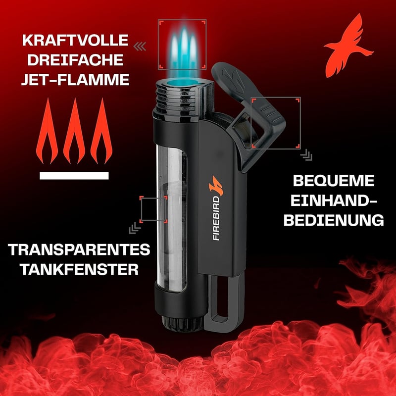 Jet Feuerzeug mit Dreifachflamme – Windbeständig, einhändig bedienbar