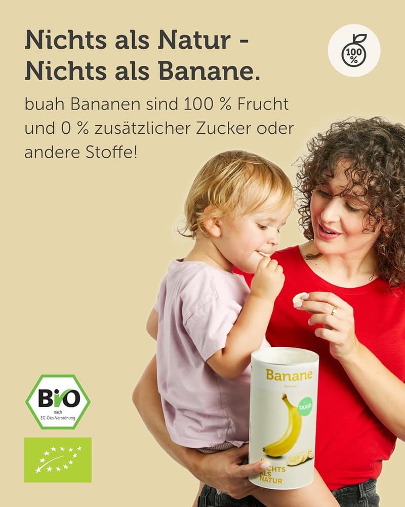 Bio Gefriergetrocknete Bananenchips als Snack – vegan, ohne Zuckerzusatz, 210g
