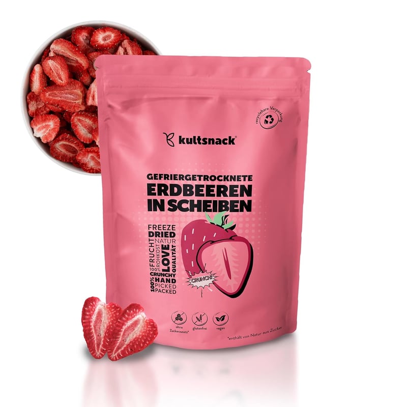 Gefriergetrocknete Erdbeerscheiben – 500g – Zuckerfrei & vegan