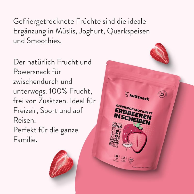 Gefriergetrocknete Erdbeerscheiben – 500g – Zuckerfrei & vegan