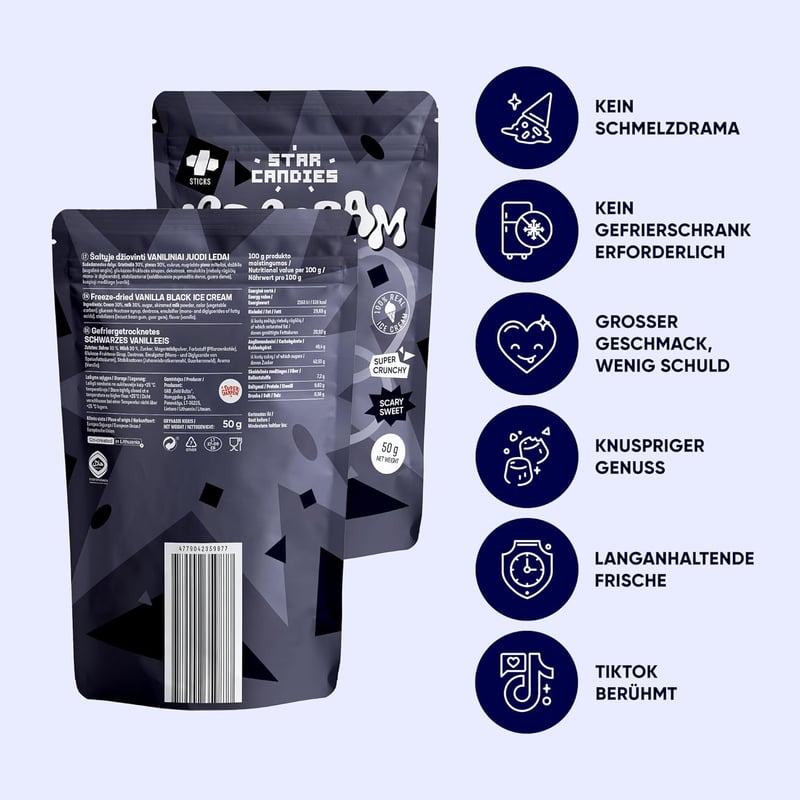 Gefriergetrocknetes schwarzes Vanilleeis für Partys und Camping (50 g)