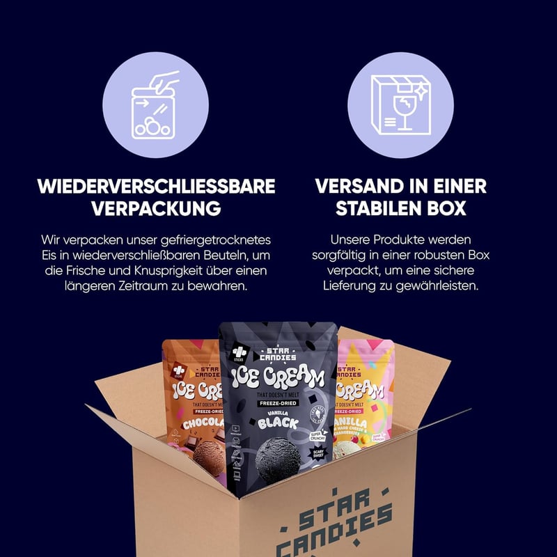 Gefriergetrocknetes schwarzes Vanilleeis für Partys und Camping (50 g)