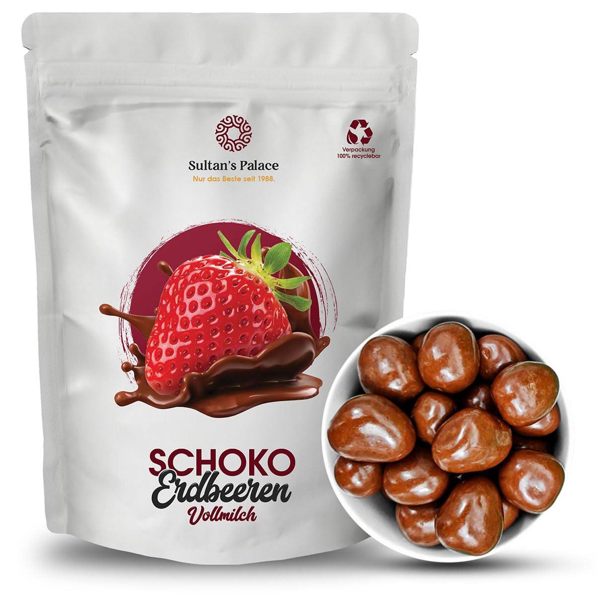 Getrocknete Erdbeeren in Vollmilchschokolade I 200g I Veganes Trockenobst