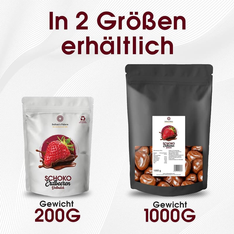 Getrocknete Erdbeeren in Vollmilchschokolade I 200g I Veganes Trockenobst