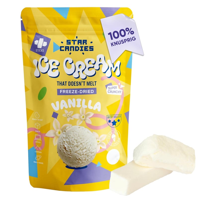 Gefriergetrocknetes Vanilleeis | Weltraum-Snack für Partys und Camping (50 g)