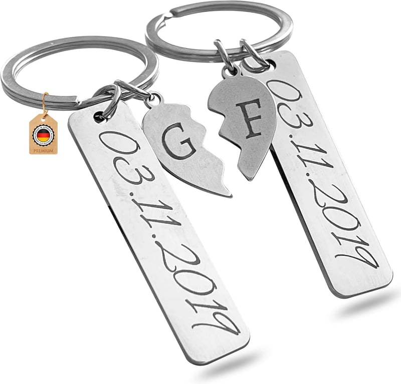 Personalisierter Edelstahl Schlüsselanhänger für Paare 2er Set mit Gravur