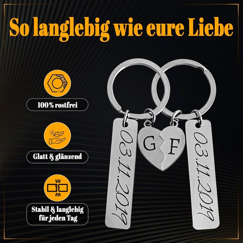 Personalisierter Edelstahl Schlüsselanhänger für Paare 2er Set mit Gravur