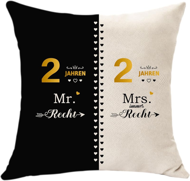 Kissenbezug zum 2. Hochzeitstag für Paare, 45x45, lustiges Jubiläumsgeschenk