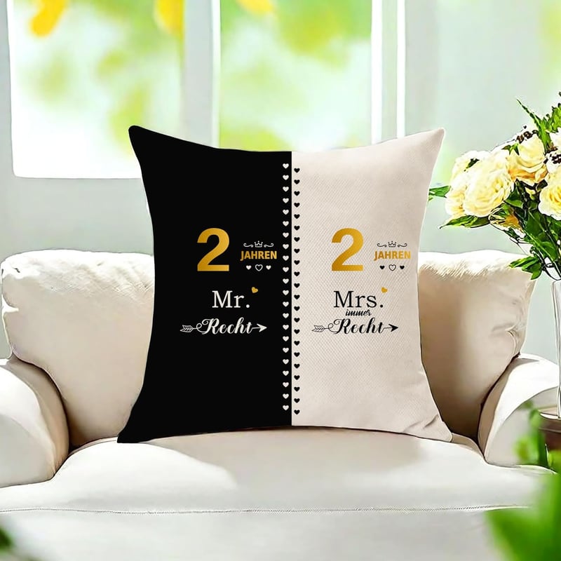 Kissenbezug zum 2. Hochzeitstag für Paare, 45x45, lustiges Jubiläumsgeschenk