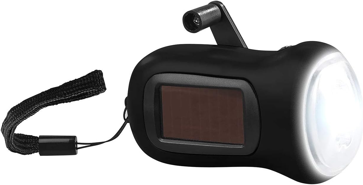 Dynamo-LED-Taschenlampe mit Solarpanel und Akku, 20 Lumen