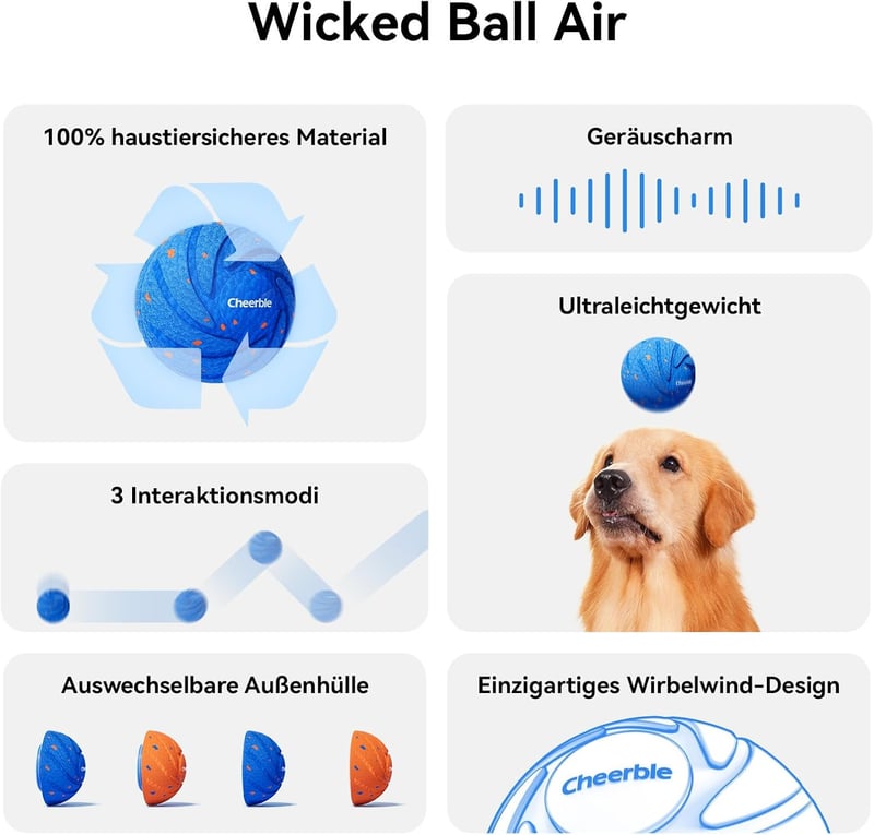 Interaktiver Hundeball mit 3 Modi - Intelligentes Spielzeug für Hunde, blau