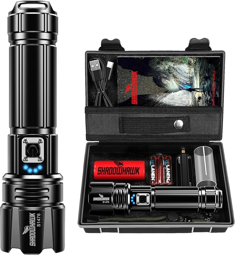 Extrem helle Shadowhawk LED-Taschenlampe 500000 Lumen, USB aufladbar, IP67 wasserdicht, 5 Lichtmodi