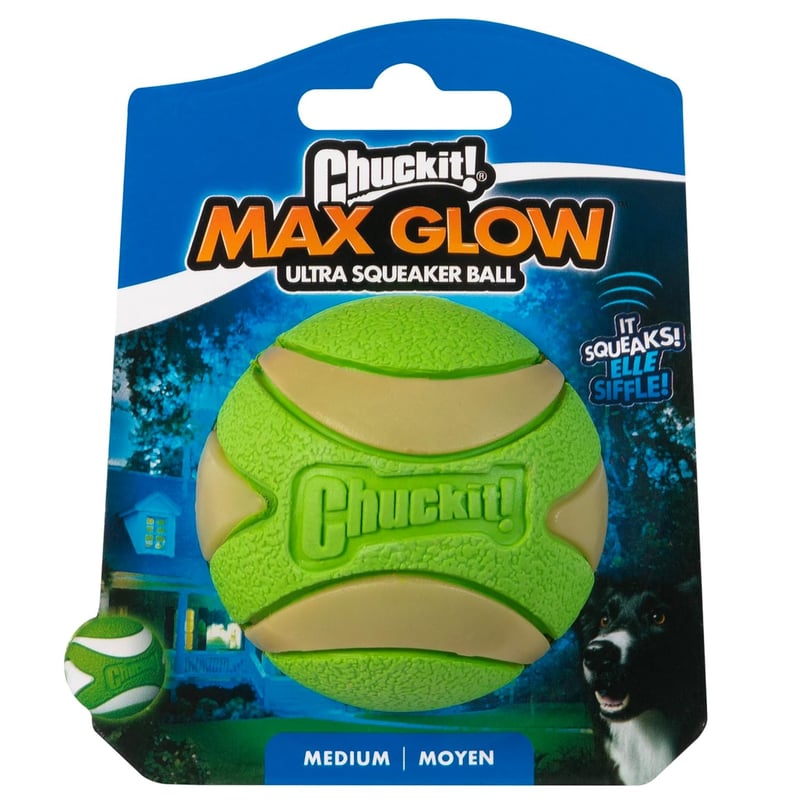 Leuchtender Quietschball für Hunde - Chuckit! Max Glow, Medium 6,5 cm