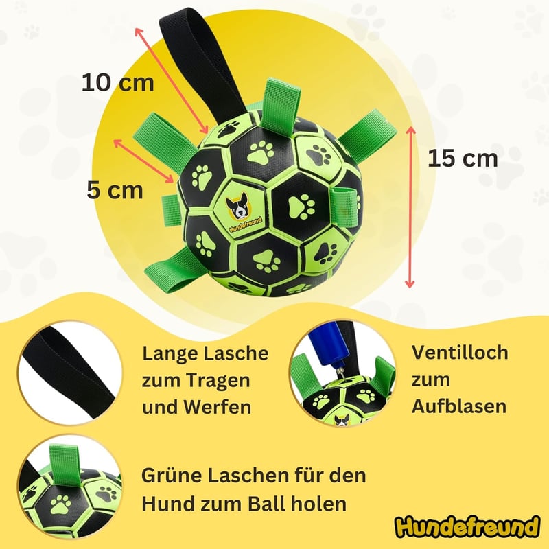 Interaktiver Hundefußball mit Haltegriffen und Pumpe – 15 cm