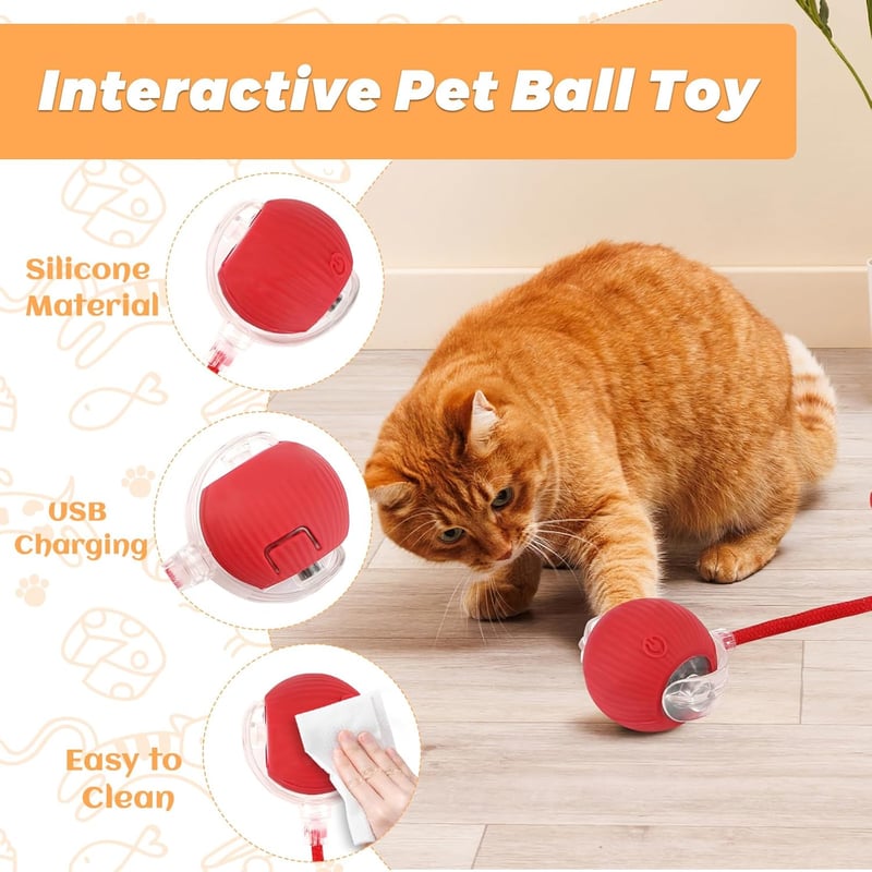 Interaktives 360° Hundeball-Spielzeug für Hunde und Katzen (Rot)