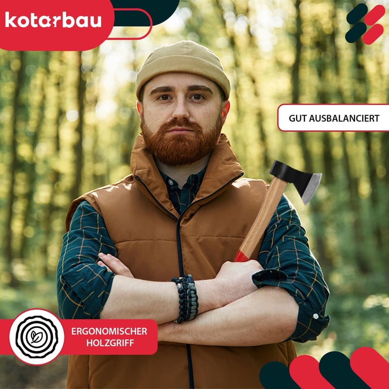 KOTARBAU® 600g Universalaxt aus Stahl mit imprägniertem Holzstiel
