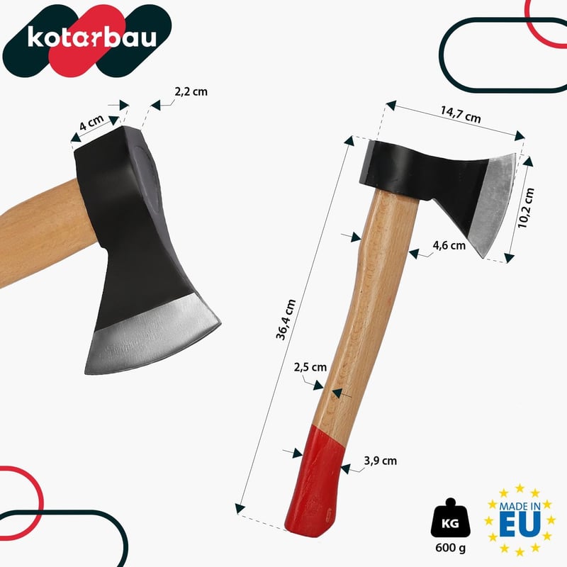 KOTARBAU® 600g Universalaxt aus Stahl mit imprägniertem Holzstiel