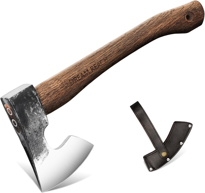 Handgeschmiedete Wikinger Axt mit Leder-Holster und Holzgriff für Camping