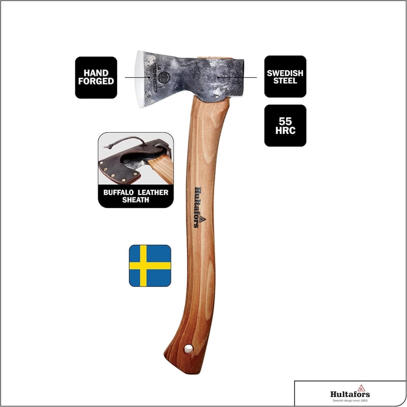 Handgeschmiedetes Hultafors Beil aus schwedischem Stahl mit Hickory-Griff
