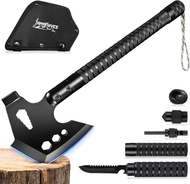 Multifunktionale Campingaxt mit 8 Funktionen und rutschfestem Griff