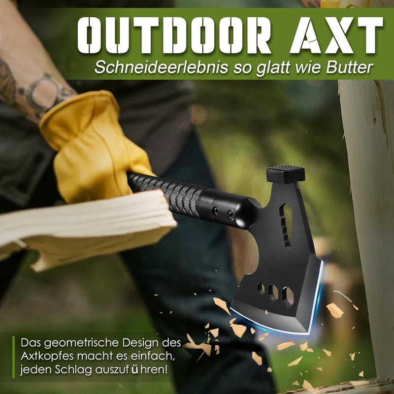 Multifunktionale Campingaxt mit 8 Funktionen und rutschfestem Griff
