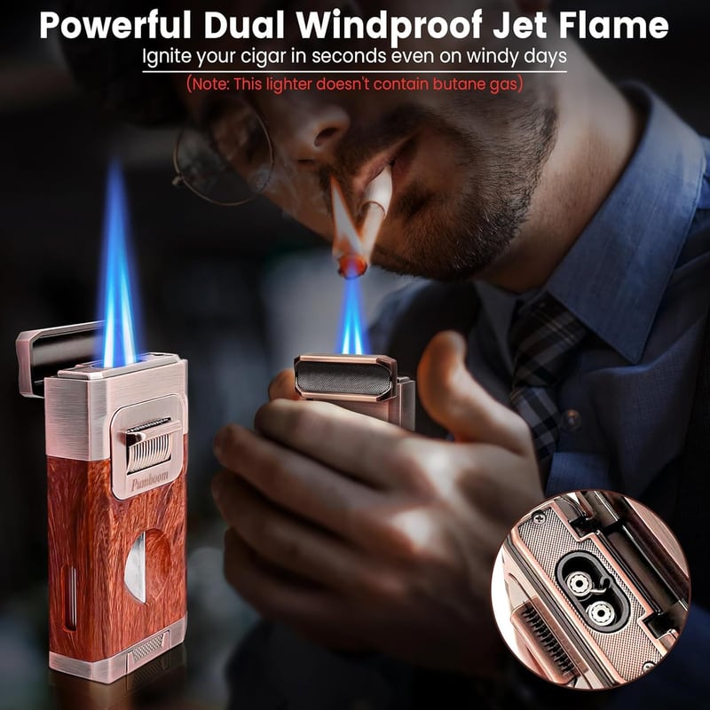 Winddichtes Double Jet Flame Zigarrenfeuerzeug mit Zigarrenschneider für Männer