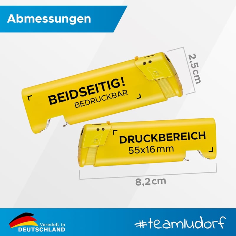 50 personalisierte gelbe Feuerzeuge mit Flaschenöffner – Ideal für Promotion und Events