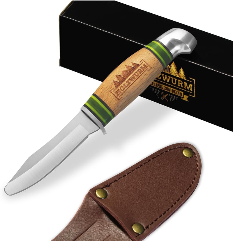 Kinder-Schnitzmesser mit Leder-Tasche – ideales Outdoormesser für kleine Holzwerker