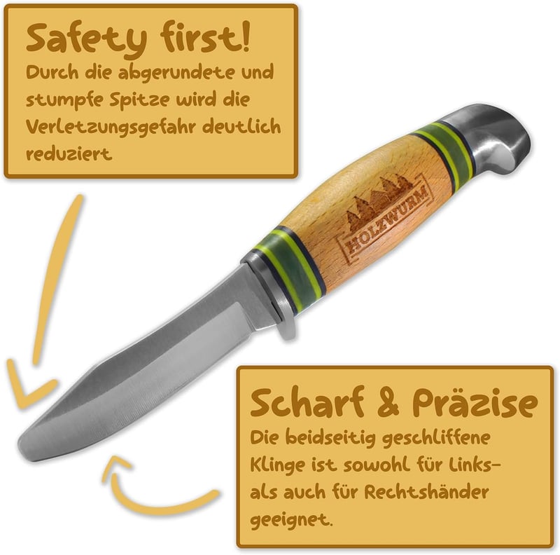 Kinder-Schnitzmesser mit Leder-Tasche – ideales Outdoormesser für kleine Holzwerker