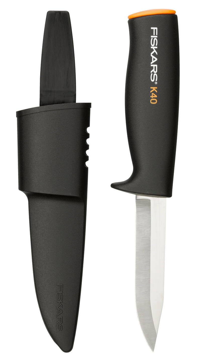 Fiskars Universalmesser 22,5 cm mit Köcher – Schwarz/Orange