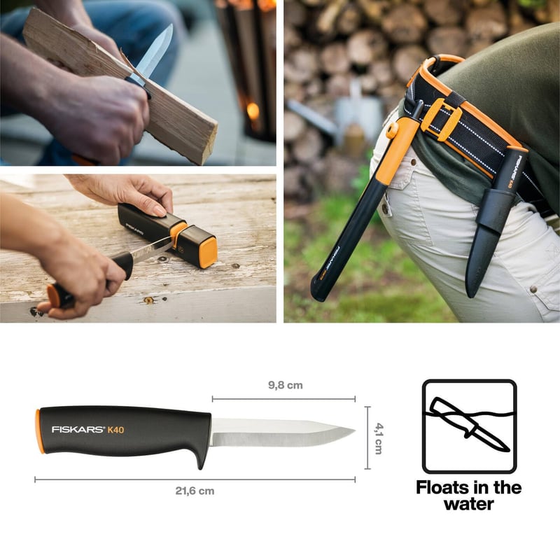 Fiskars Universalmesser 22,5 cm mit Köcher – Schwarz/Orange