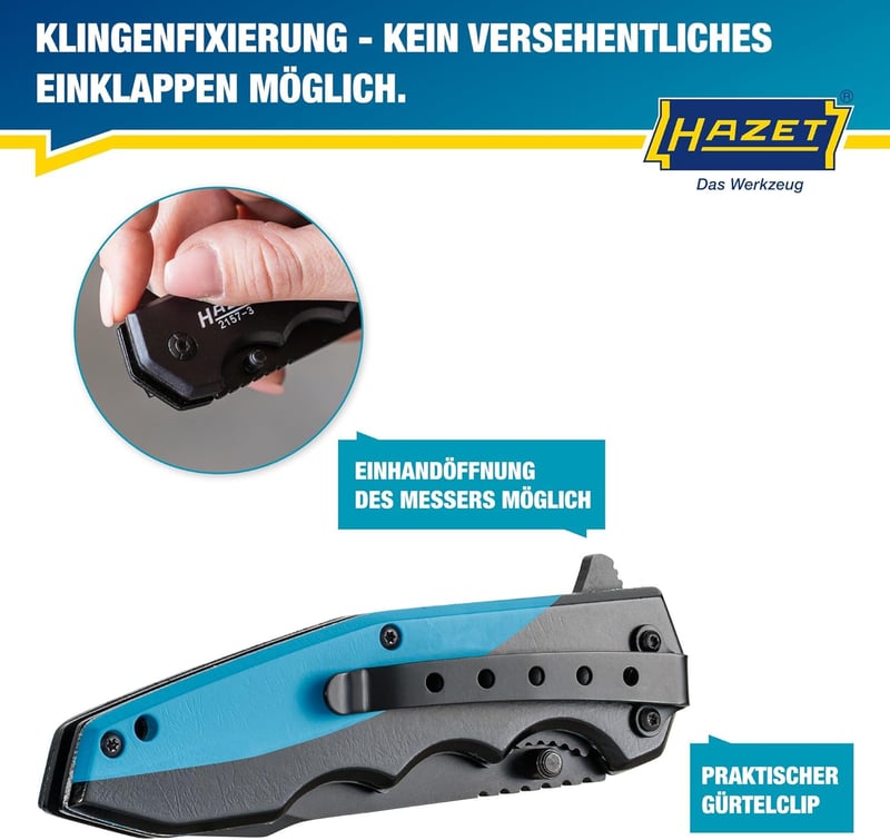HAZET Klappmesser 2157-3 I Outdoor Taschenmesser mit Edelstahl-Klinge und Aluminium-Griff