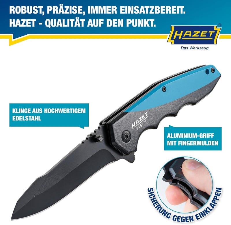 HAZET Klappmesser 2157-3 I Outdoor Taschenmesser mit Edelstahl-Klinge und Aluminium-Griff