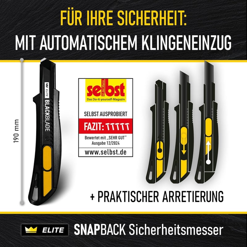 ELITE SNAPBACK Sicherheitsmesser Set – Langlebiges Cutter-Messer mit Metallgriff