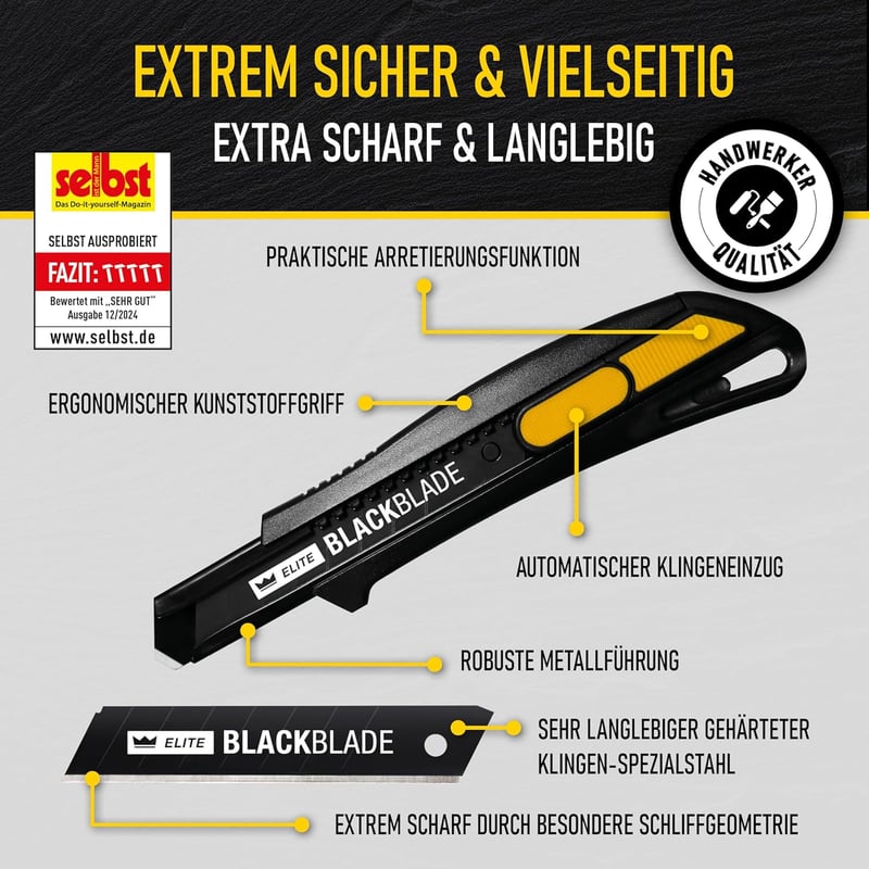 ELITE SNAPBACK Sicherheitsmesser Set – Langlebiges Cutter-Messer mit Metallgriff
