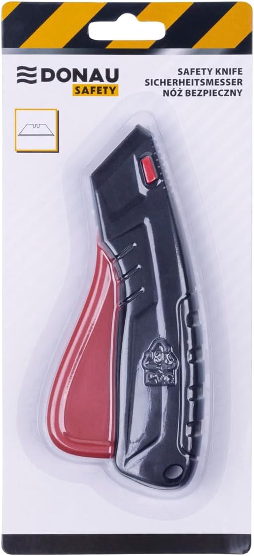 Sicherheitsmesser mit Klingeneinzug und Lock-Funktion, Schwarz-Rot