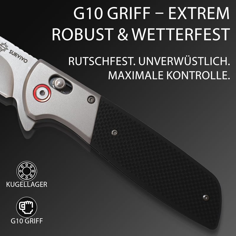SURVIVO SK1 D2-Stahl Klappmesser mit Titan-Beschichtung – Outdoor EDC