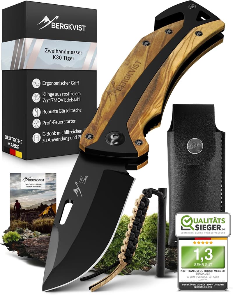 Bergkvist K30 Tiger Klappmesser mit Glasbrecher und Gurtschneider