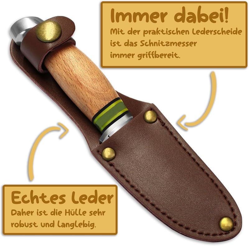 Kinder-Schnitzmesser aus Holz mit Ledertasche für Outdoor-Aktivitäten
